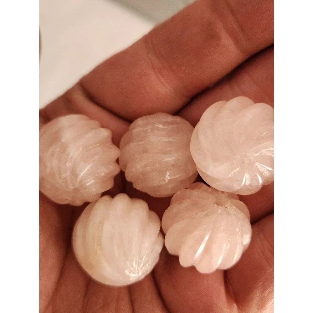 5 Huge 24mm Carved Rose Quartz Melon Beads - 16g Each - Pink Gemstone Lot FS